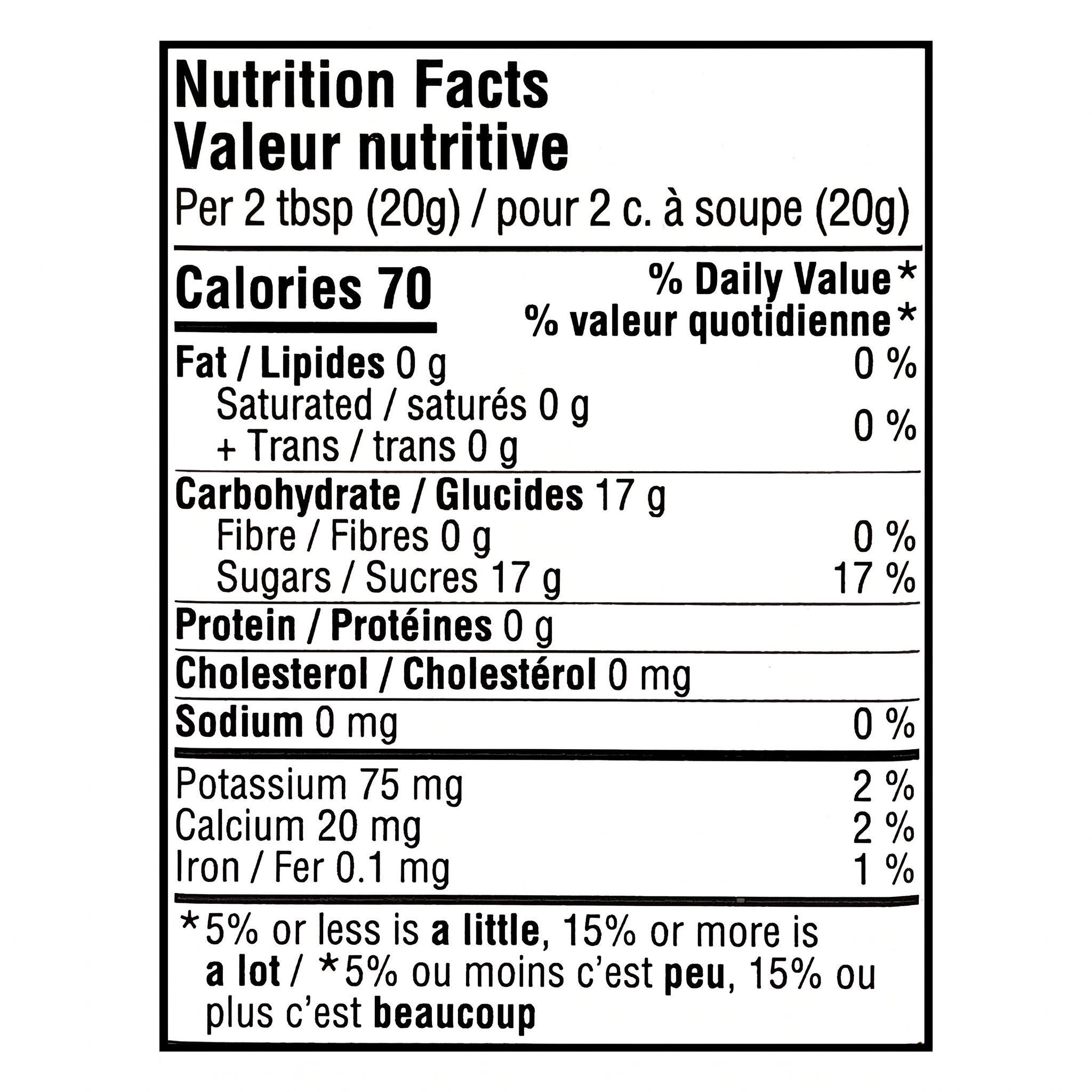 Camp Maple Butter Spread nutrition facts panel for the 260 g jar