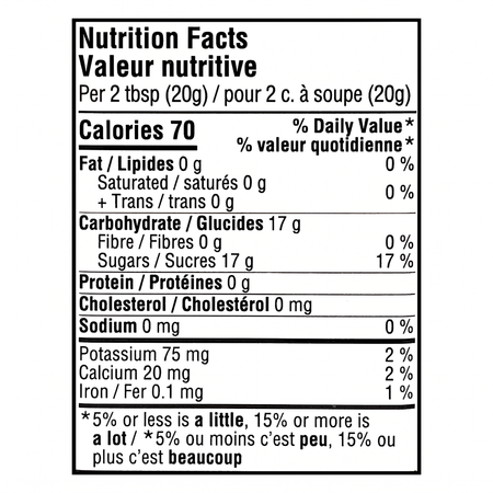 Camp Maple Butter Spread nutrition facts panel for the 260 g jar