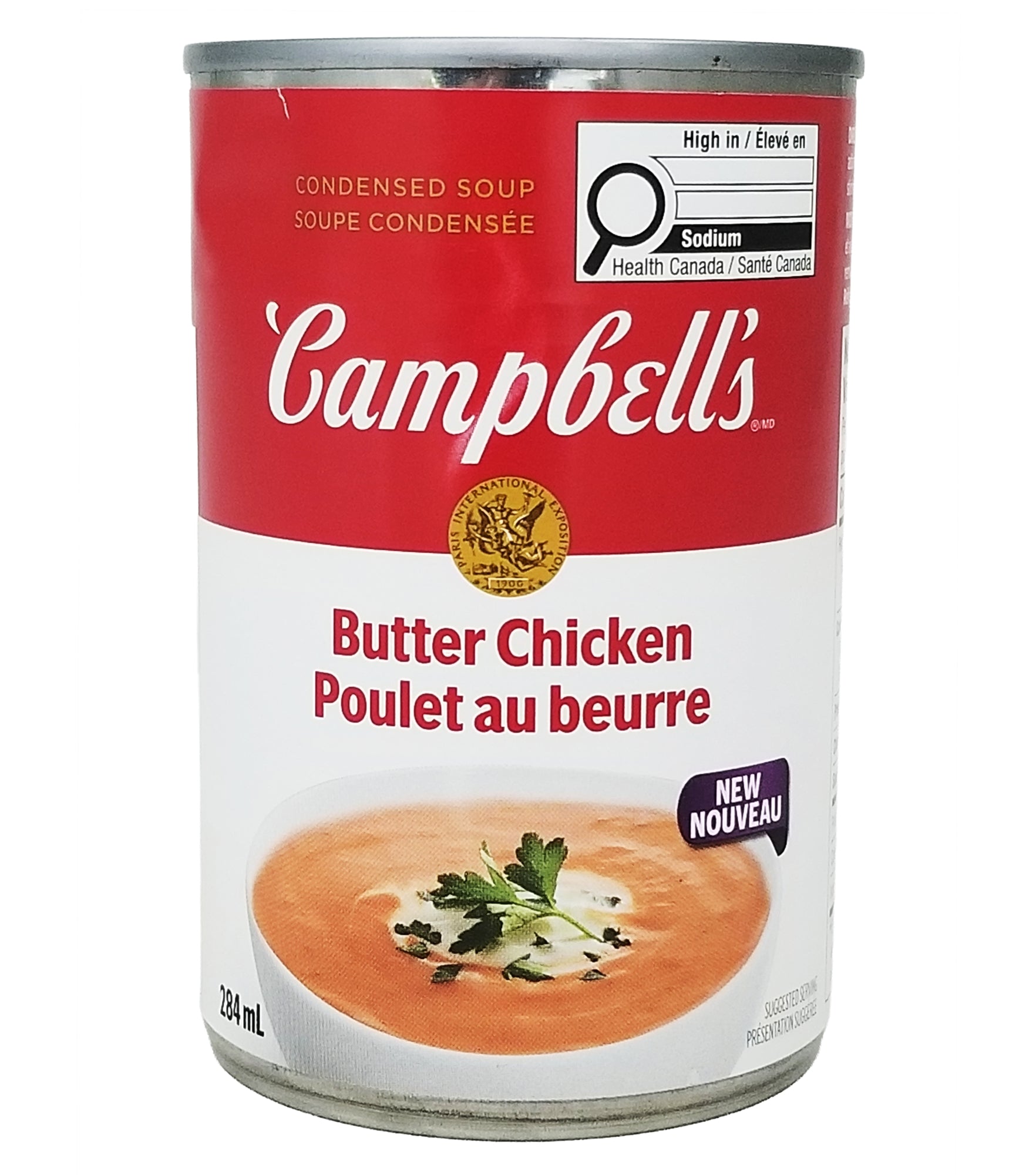 Can of Campbell's Condensed Butter Chicken Soup 284ml on a white background