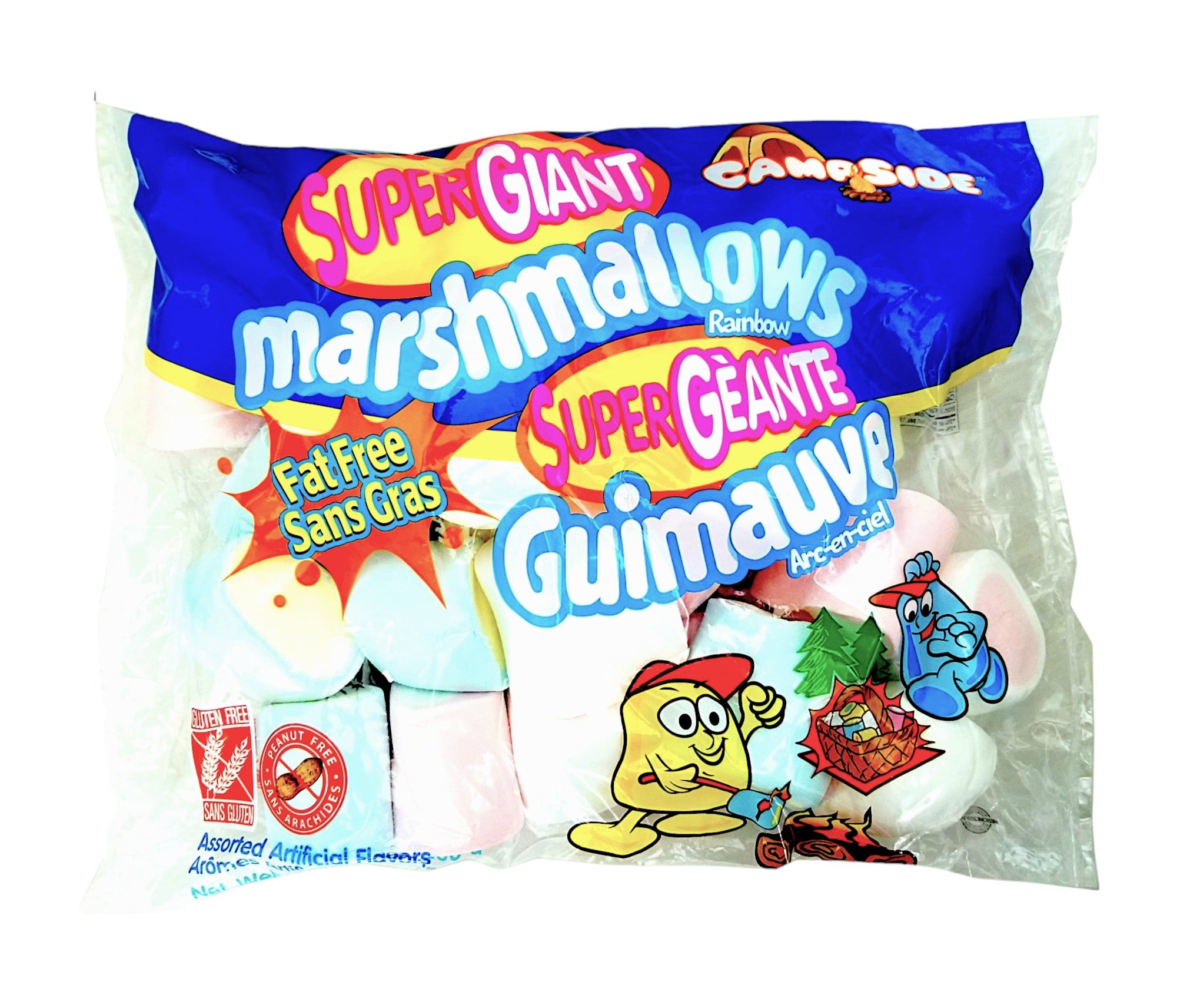 Campside Super Giant Rainbow Marshmallows, 700g,front of bag.