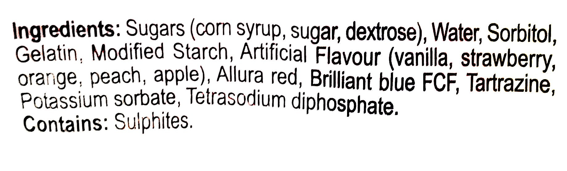 Campside Super Giant Rainbow Marshmallows, 700g, ingredients label.
