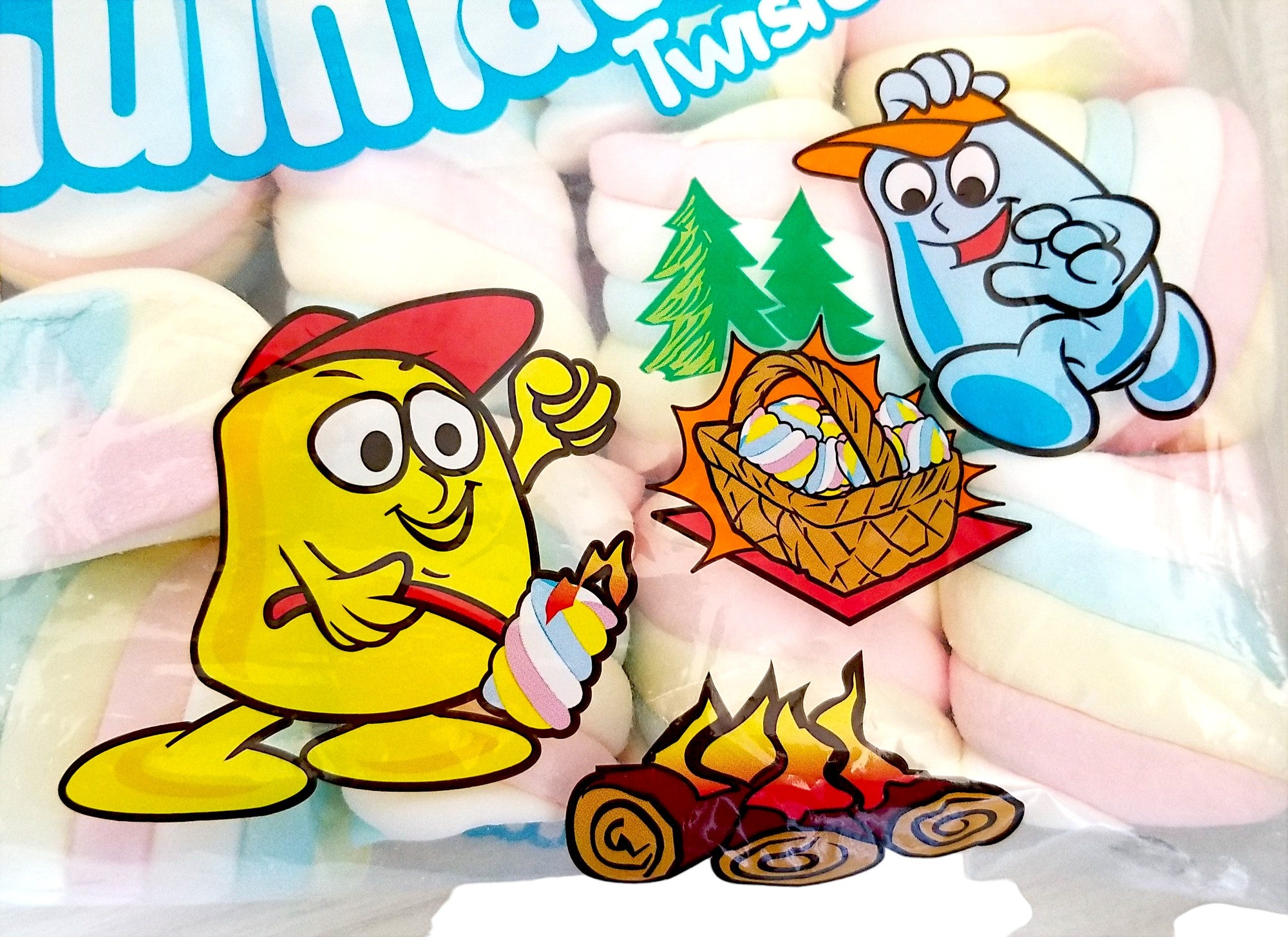 Campside Super Giant Twister Marshmallows, 700g, picture of camp fire.