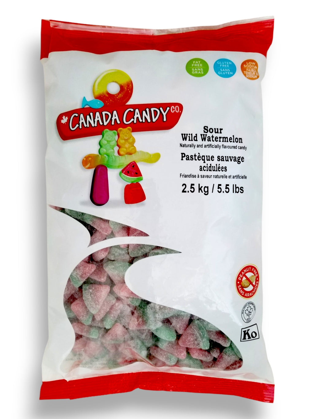 Canada Candy Sour Wild Watermelon Gummy Candy, 2.5kg/5.5 lbs. - Front Of Bag