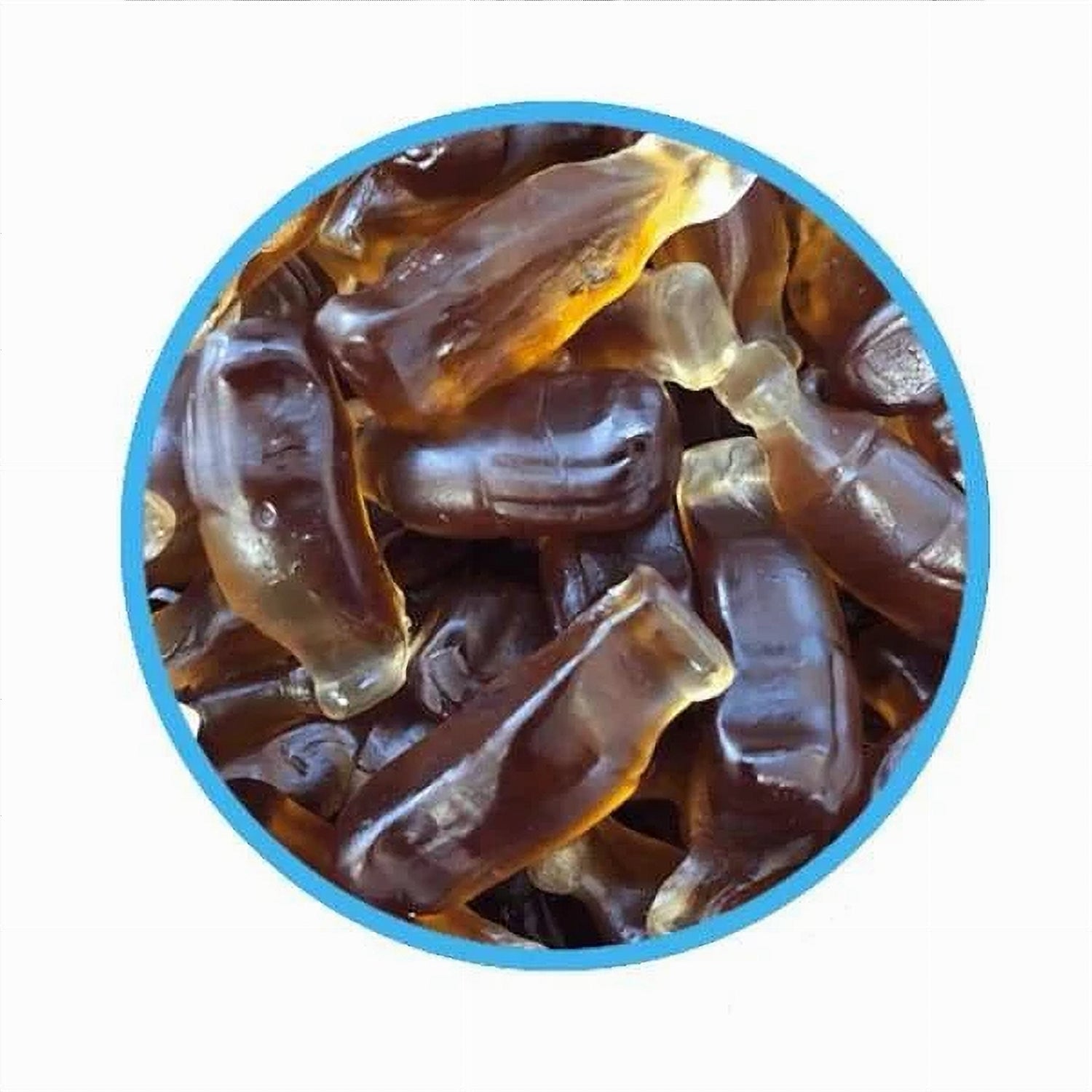 Close-up of Canada Candy Fizzy Cola Bottles gummy candies – 2.5kg bulk bag
