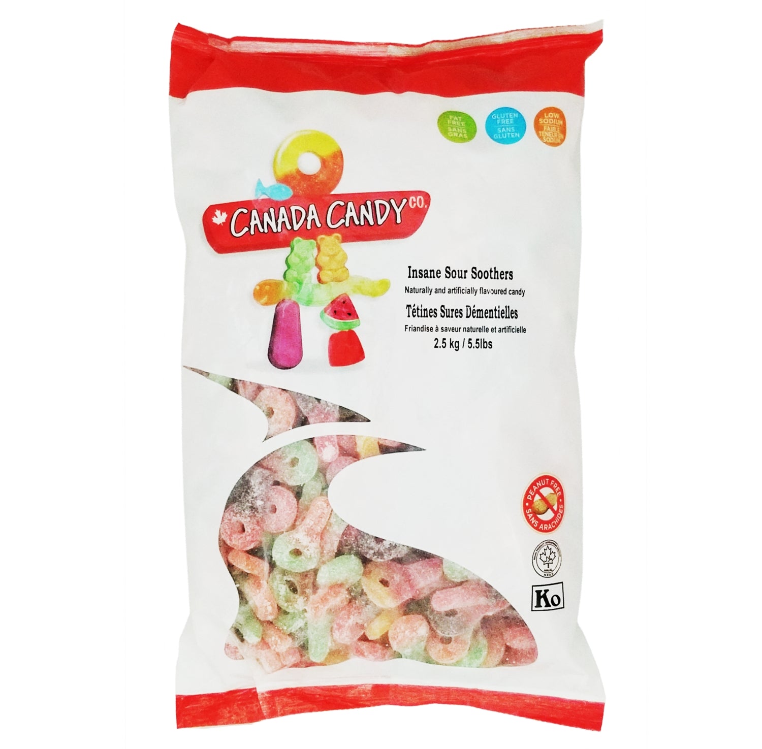Canada Candy Insane Sour Soothers Gummies 2.5kg bulk bag, front view – Made in Canada