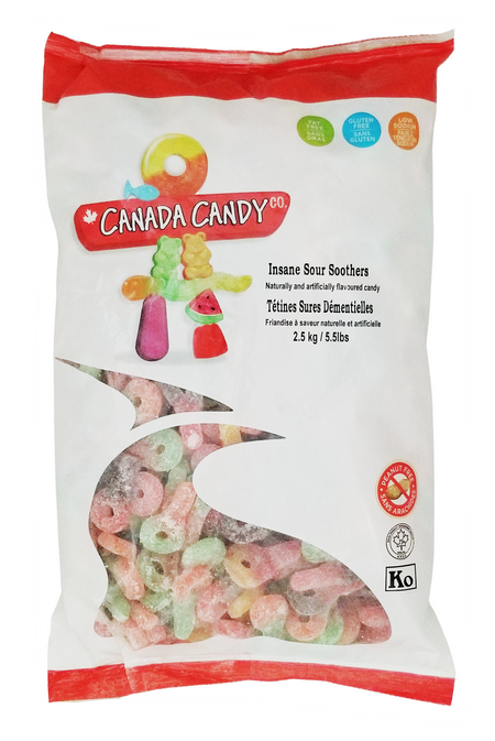 Package of Canada Candy INSANE Sour Soothers Gummy Candy, Peanut Free - 2.5kg on a white background
