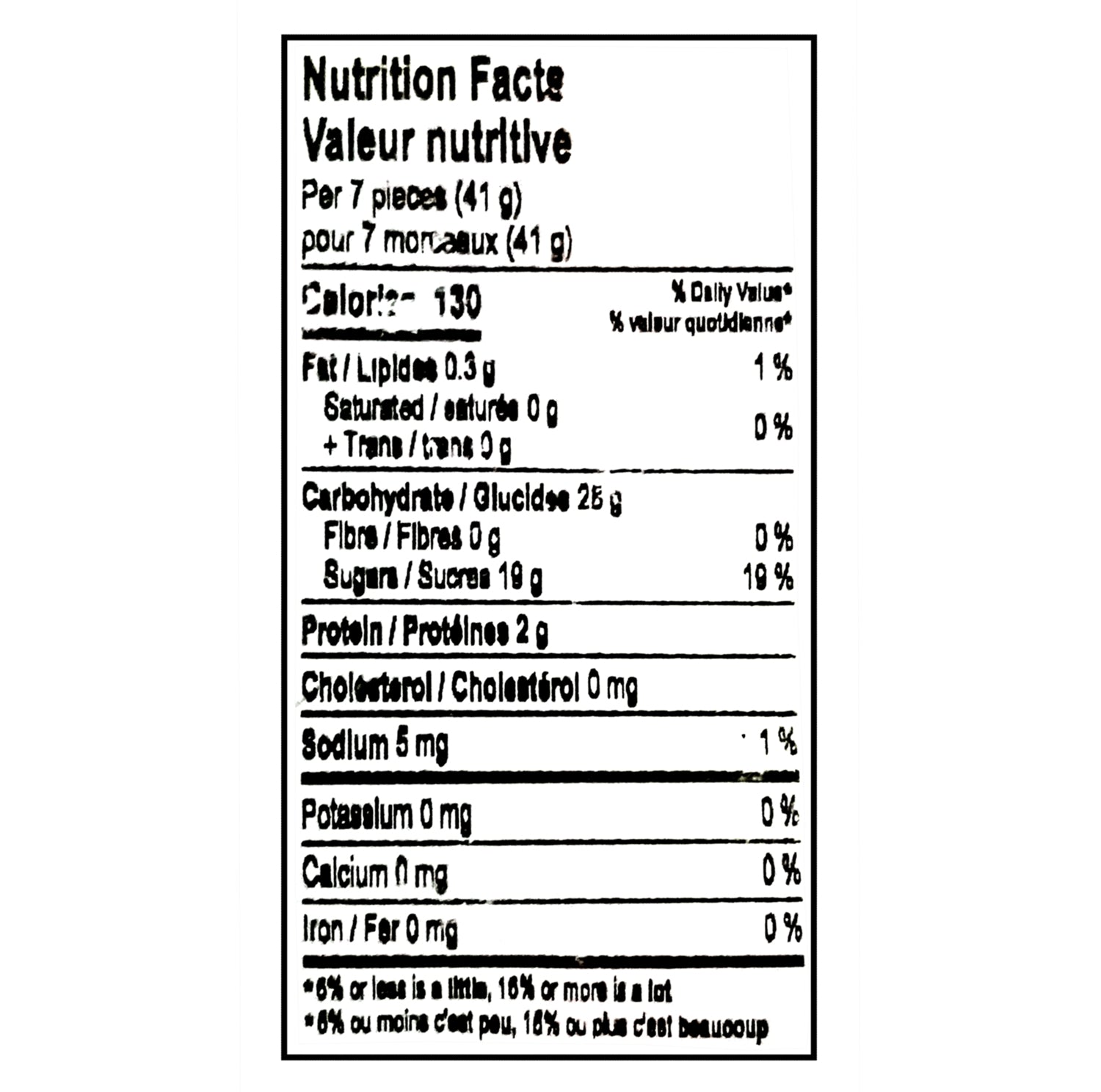 Nutrition facts for Canada Candy Insane Sour Soothers Gummies 2.5kg bulk bag