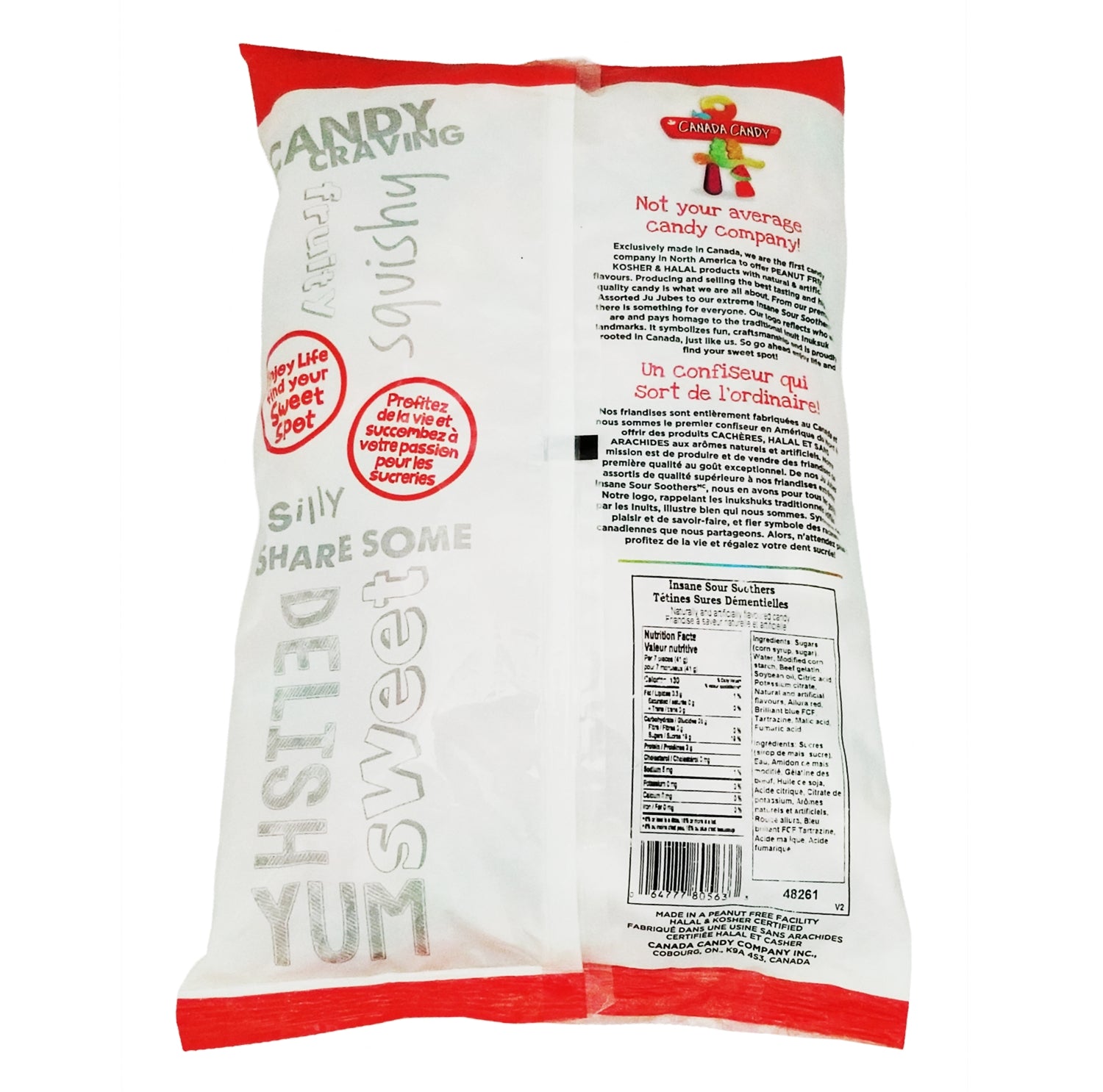 UPC barcode label for Canada Candy Insane Sour Soothers Gummies 2.5kg bulk bag