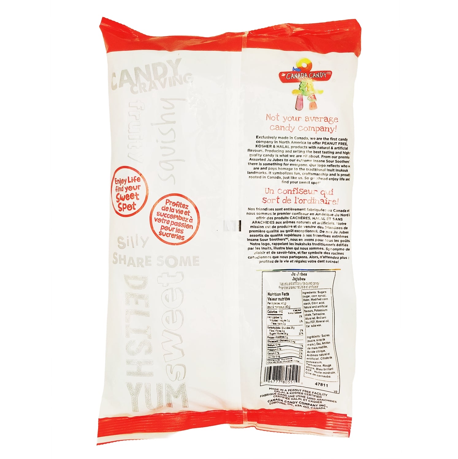 Back of Canada Candy Ju Jubes 2.5kg bag – certifications and product details