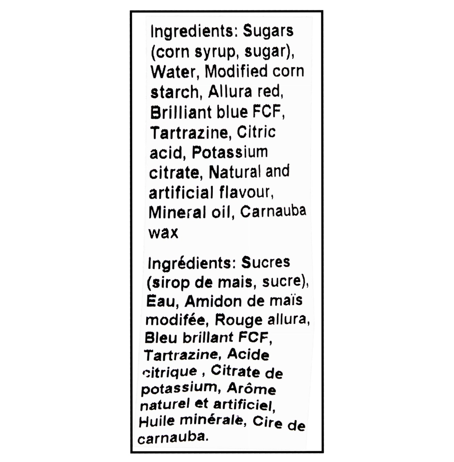 Ingredients list for Canada Candy Licorice Buddies Gummies 2.5kg – Peanut Free, Kosher & Halal