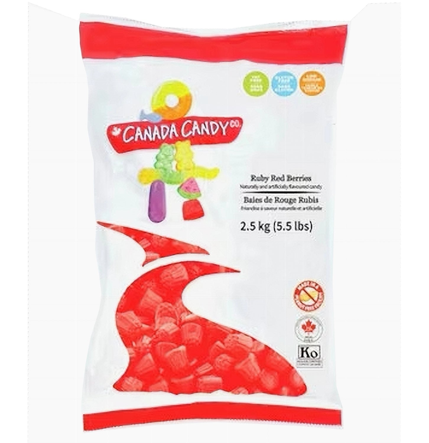 Canada Candy Ruby Red Berries 2.5kg bulk bag, front view – Made in Canada