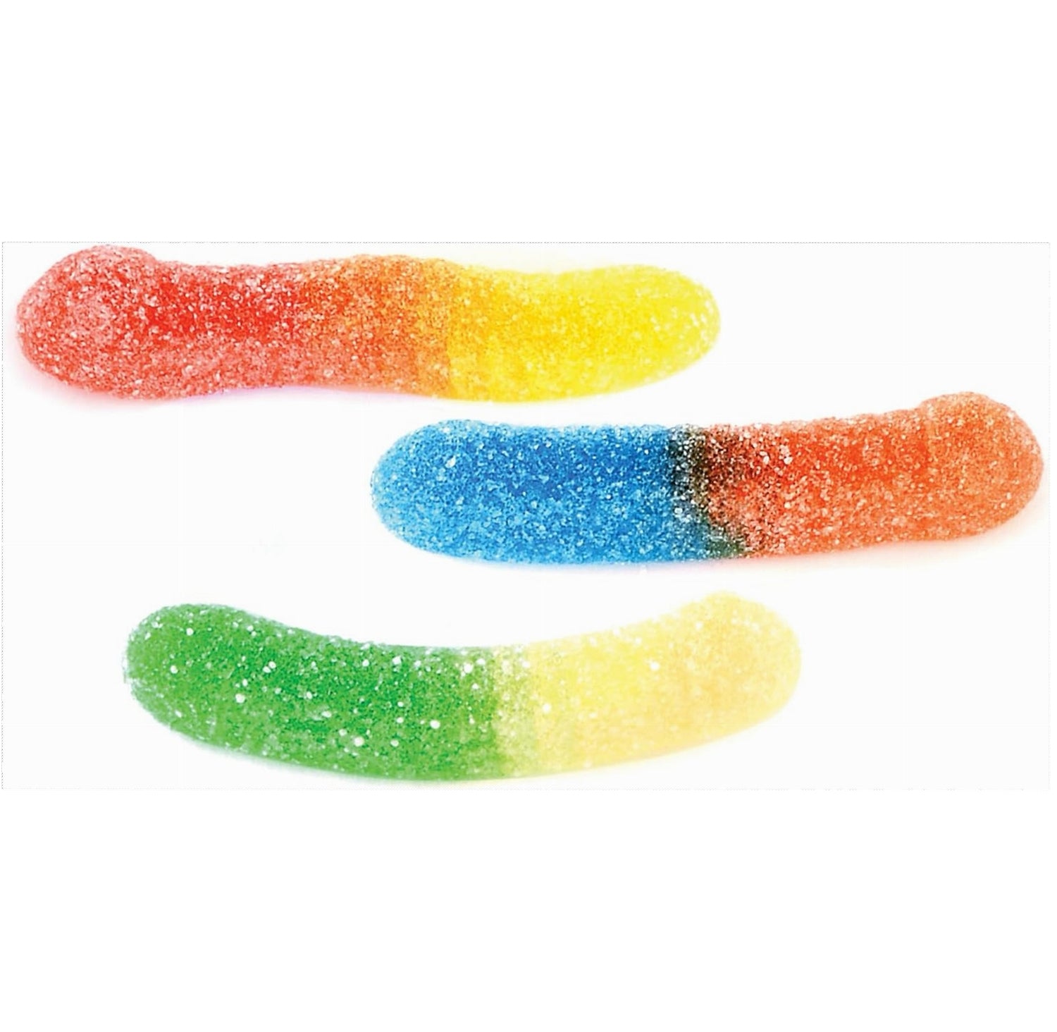 Close-up of Canada Candy Sour Atomic Neon Worms gummy candies – 2.5kg bulk bag