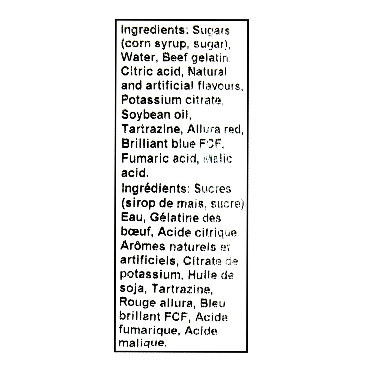 Ingredients list for Canada Candy Sour Atomic Neon Worms 2.5kg – Peanut Free, Kosher & Halal