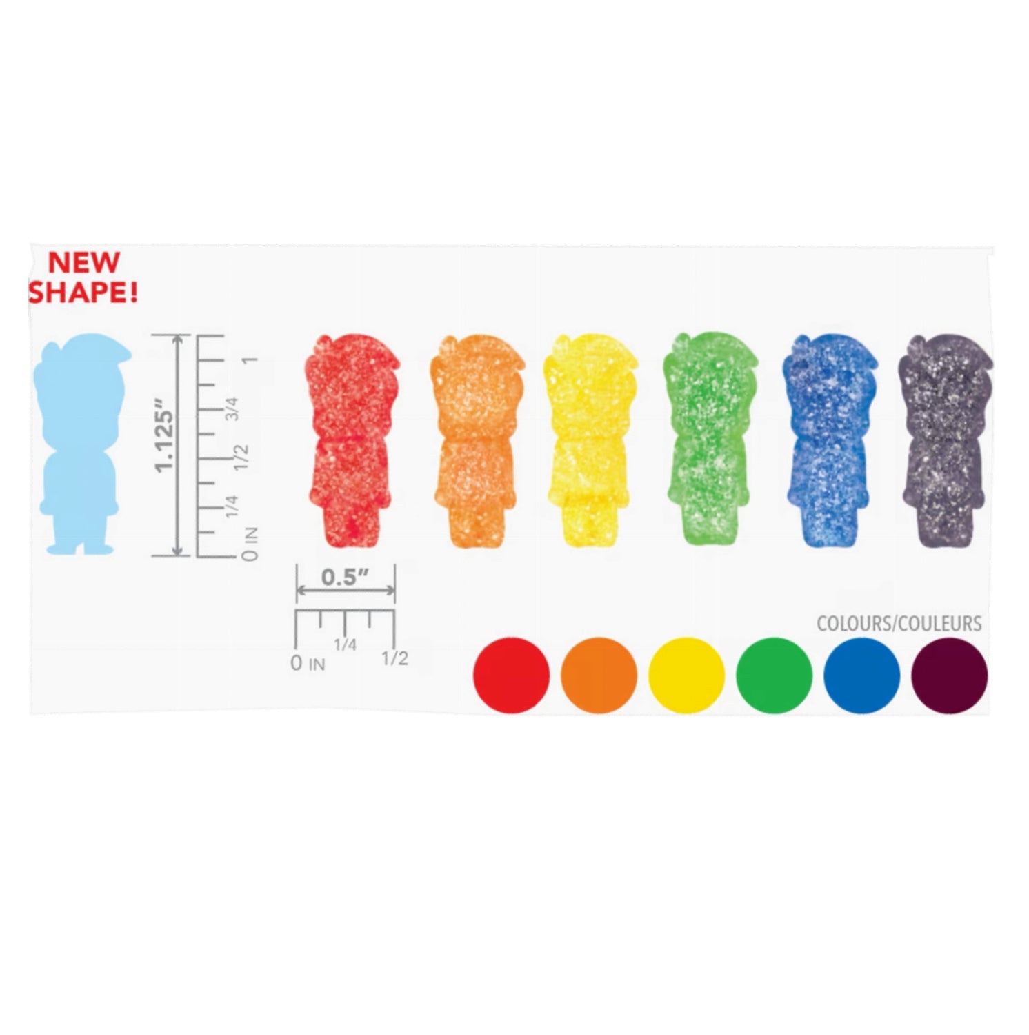Canada Candy Sour Bud Bites size chart – gummy candy size reference, 2.5kg bag