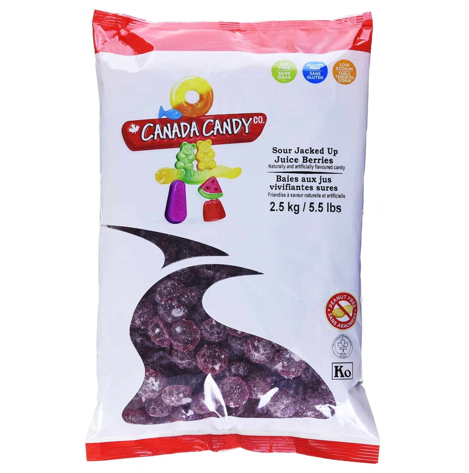Canada Candy Sour Jacked Up Juicy Berries 2.5kg bag, front view – assorted sour berry gummies