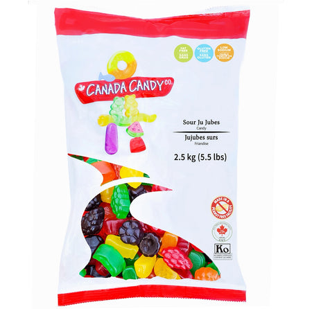 Canada Candy Sour Ju Jubes 2.5kg bulk bag, front view – Peanut Free, Kosher & Halal, Made in Canada