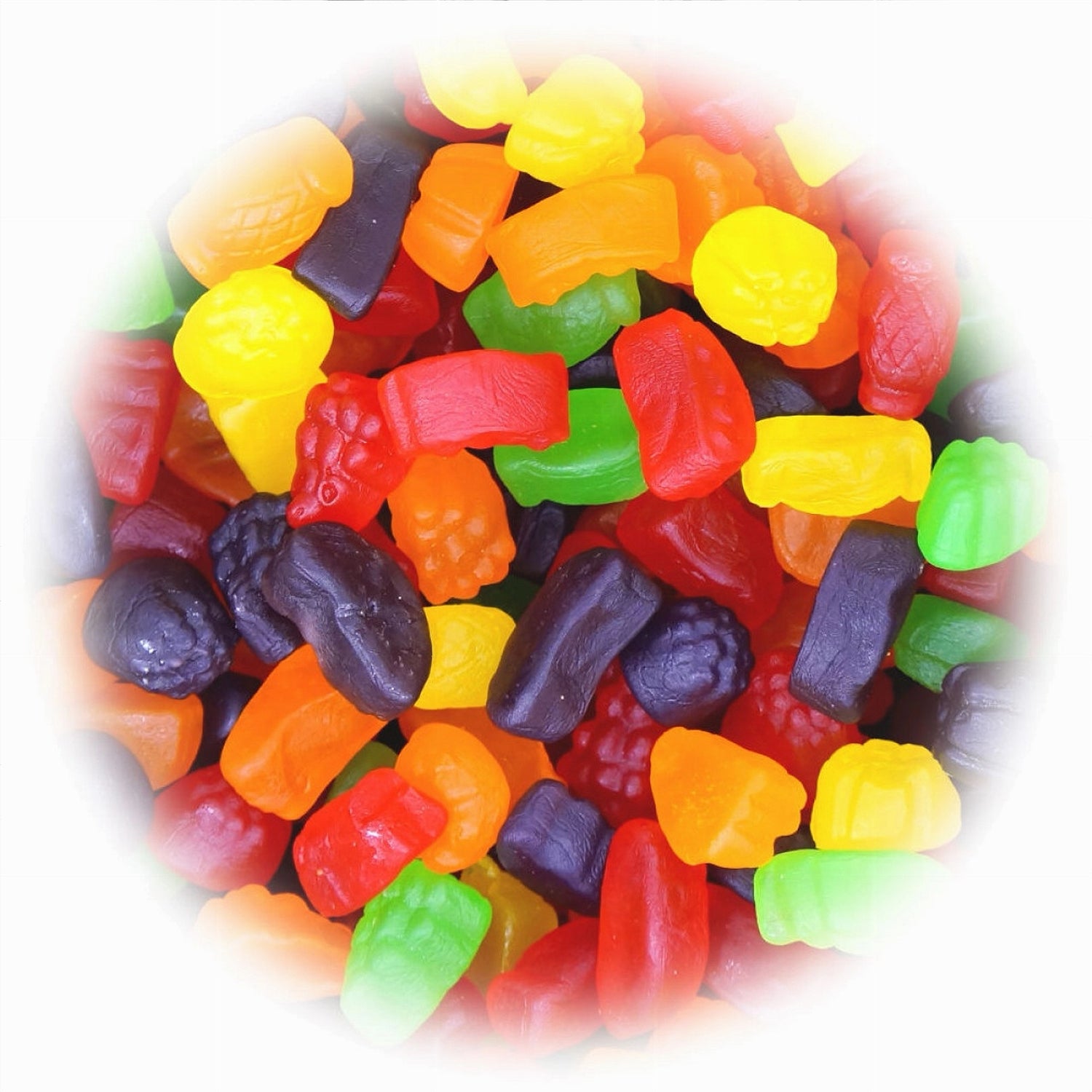 Close-up of Canada Candy Sour Ju Jubes gummies – assorted sour flavors, 2.5kg bulk bag