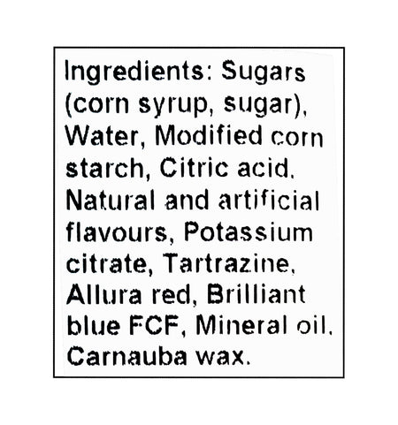 Ingredients list for Canada Candy Sour Ju Jubes Gummies 2.5kg – Peanut Free, Gluten Free, Kosher & Halal certified