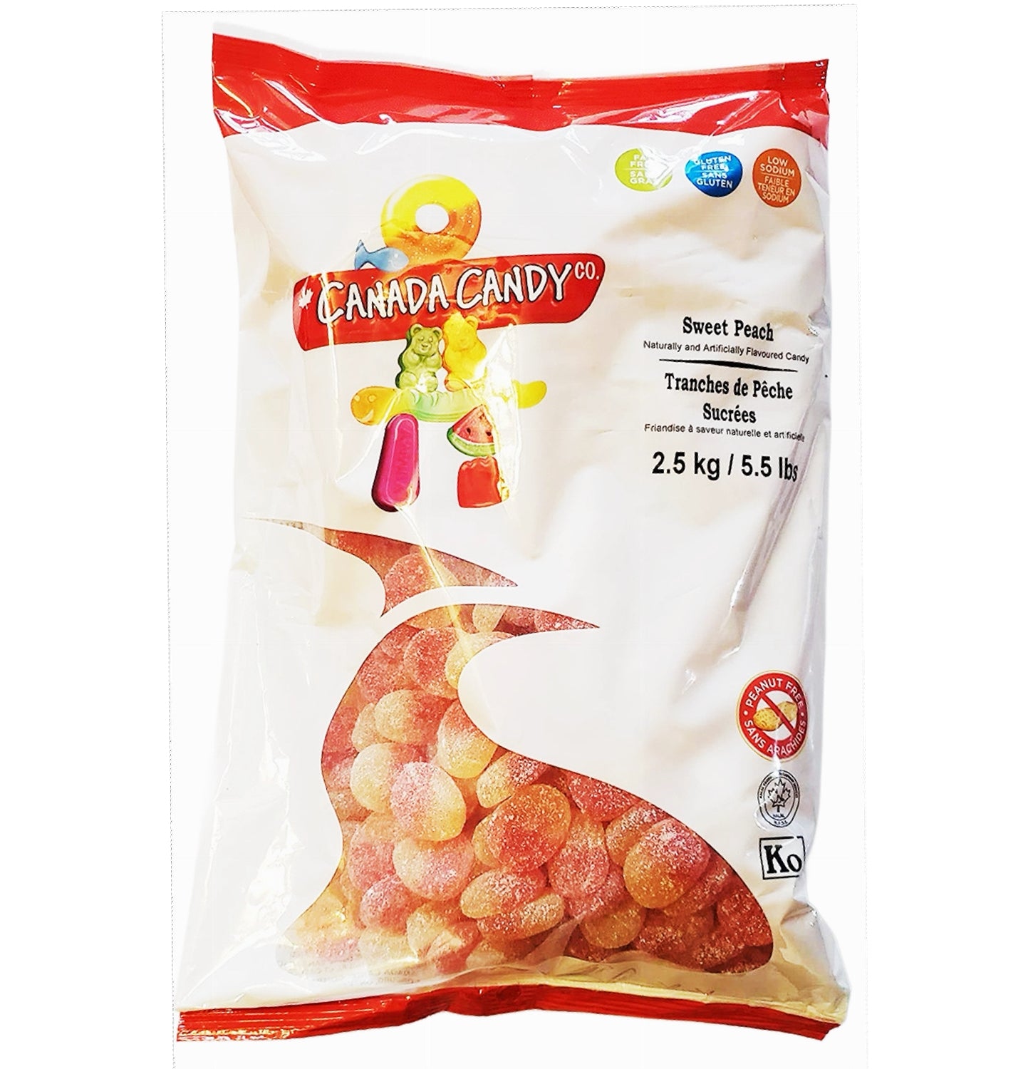 Canada Candy Sweet Peach Gummies 2.5kg front packaging – Kosher & Halal certified