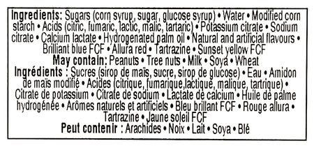 Ingredients list for Candy Kingdom Peach Slices Gummies on a white background