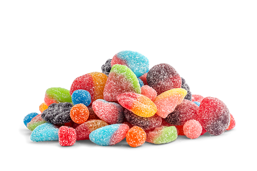 Mondoux Sweet Sixteen Vegan Sour Mix Gummies, 350g, picture of sour gummies.