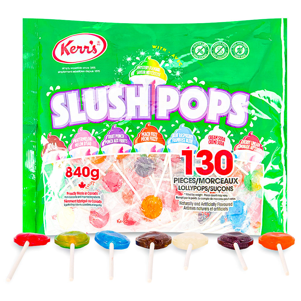 Kerr's Slush Pops, Summer Slushy Flavored Lollipops, 130 count, 840g/1.8 lbs. Bag {Imported from Canada}