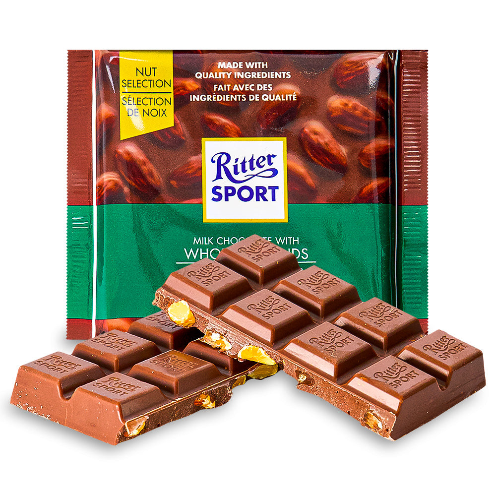 Ritter Sport Nut Selection Milk Chocolate with Whole Almonds Bar, 100g/3.5 oz. Bar {Imported from Canada}