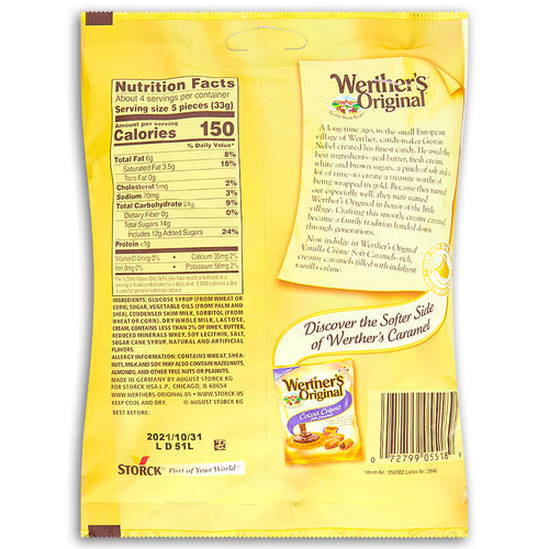 Werther's Original Soft Vanilla Eclair Caramel Candies, 116g/4.1 oz., Bag {Imported from Canada}