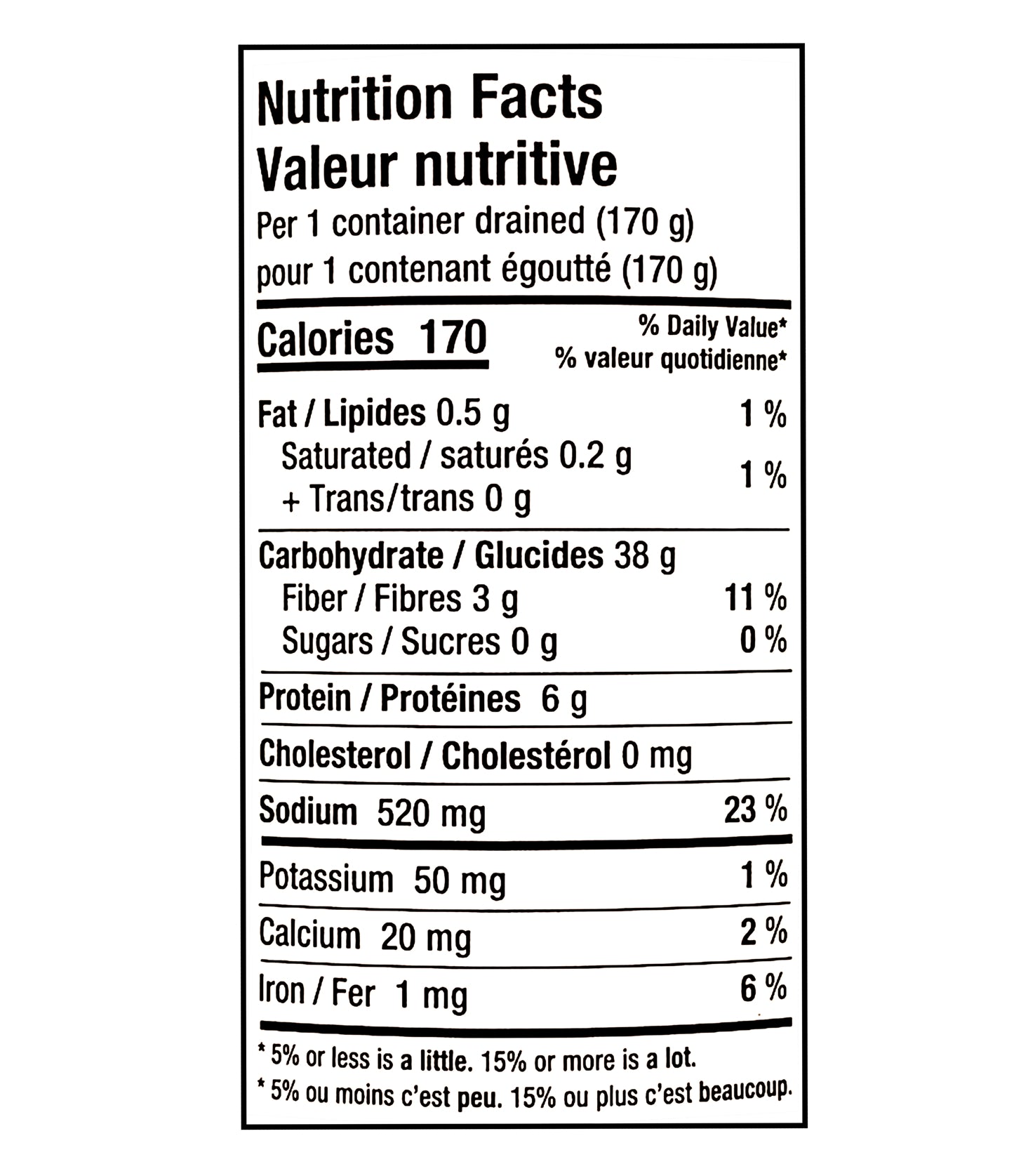 Nutrition facts label for Canoe Cooked Wild Rice, Premium Quality - 425ml on a white background