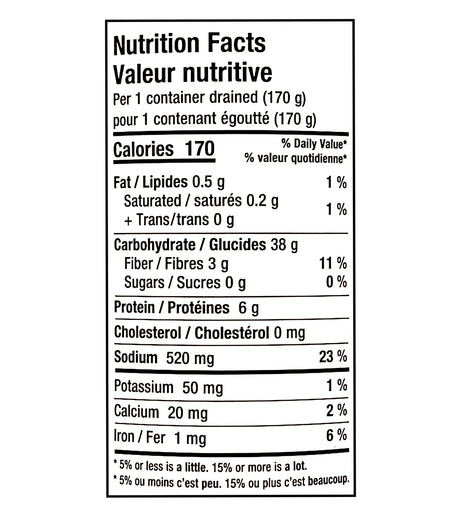 Nutrition facts label for Canoe Cooked Wild Rice, Premium Quality - 425ml on a white background
