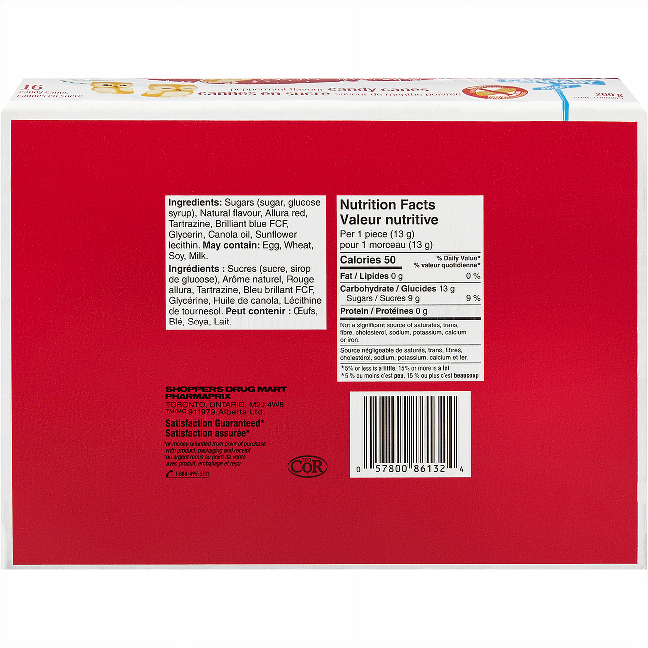 Carnaby Sweet Peppermint Flavor Candy Canes, 200g/7 oz. Box - Back