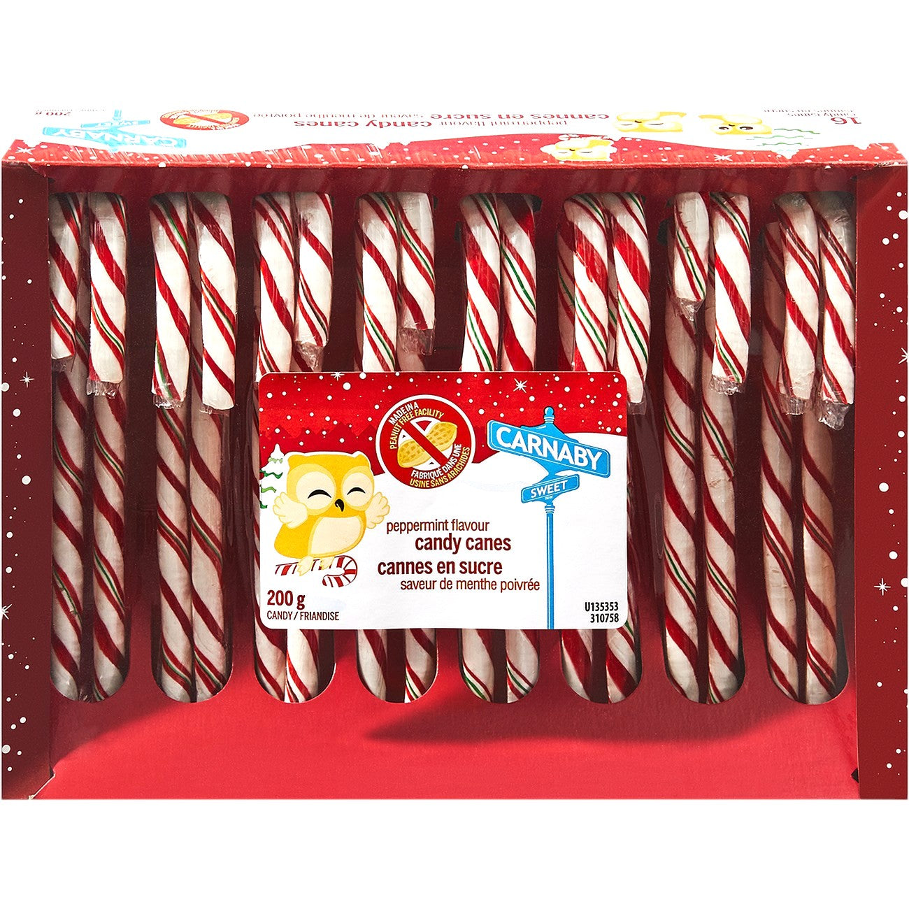 Carnaby Sweet Peppermint Flavor Candy Canes, 200g/7 oz. Box - Front