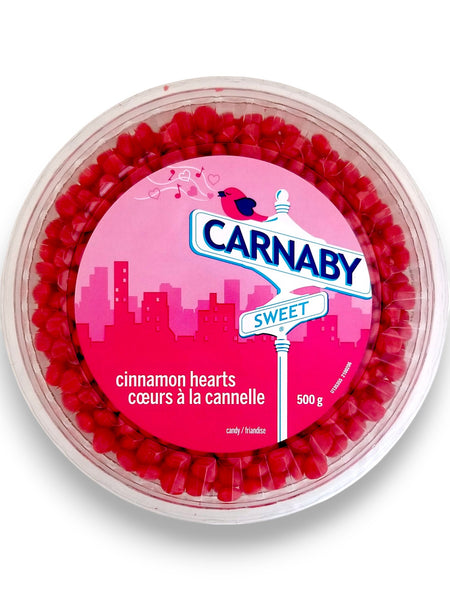 Carnaby Sweet Valentine's Day Cinnamon Hearts Candy, 500g/17.6 oz - Top Of Tub