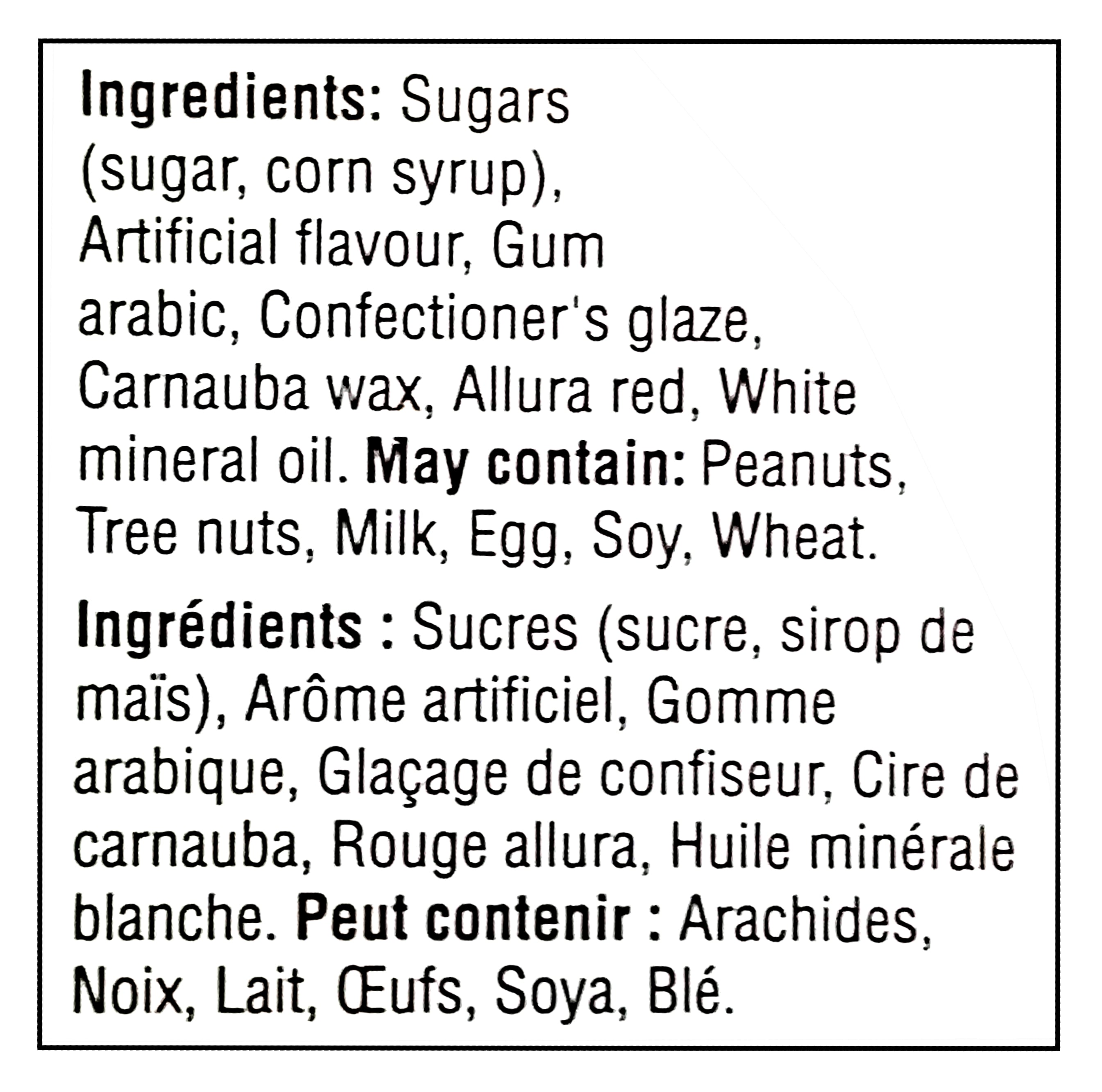 Carnaby Sweet Valentine's Day Cinnamon Hearts Candy, 500g/17.6 oz - Ingredients Label