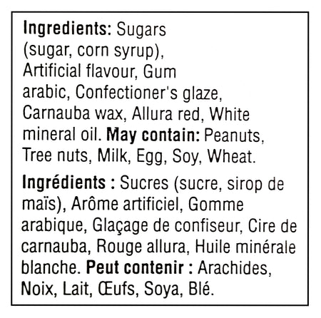 Carnaby Sweet Valentine's Day Cinnamon Hearts Candy, 500g/17.6 oz - Ingredients Label