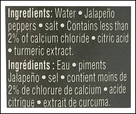 Casa Fiesta Nacho Sliced Jalapenos - Hot, 118mL (4 fl. oz) Ingredients