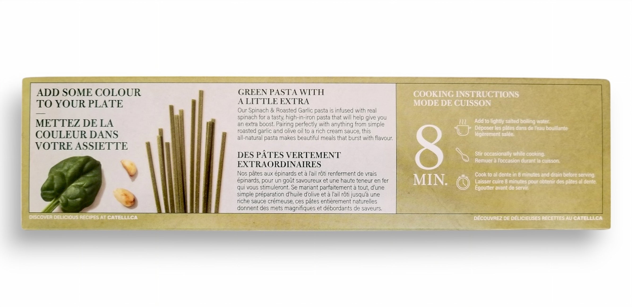 Catelli Spinach & Roasted Garlic Fettuccine Pasta, 375g/13.2 oz - Back