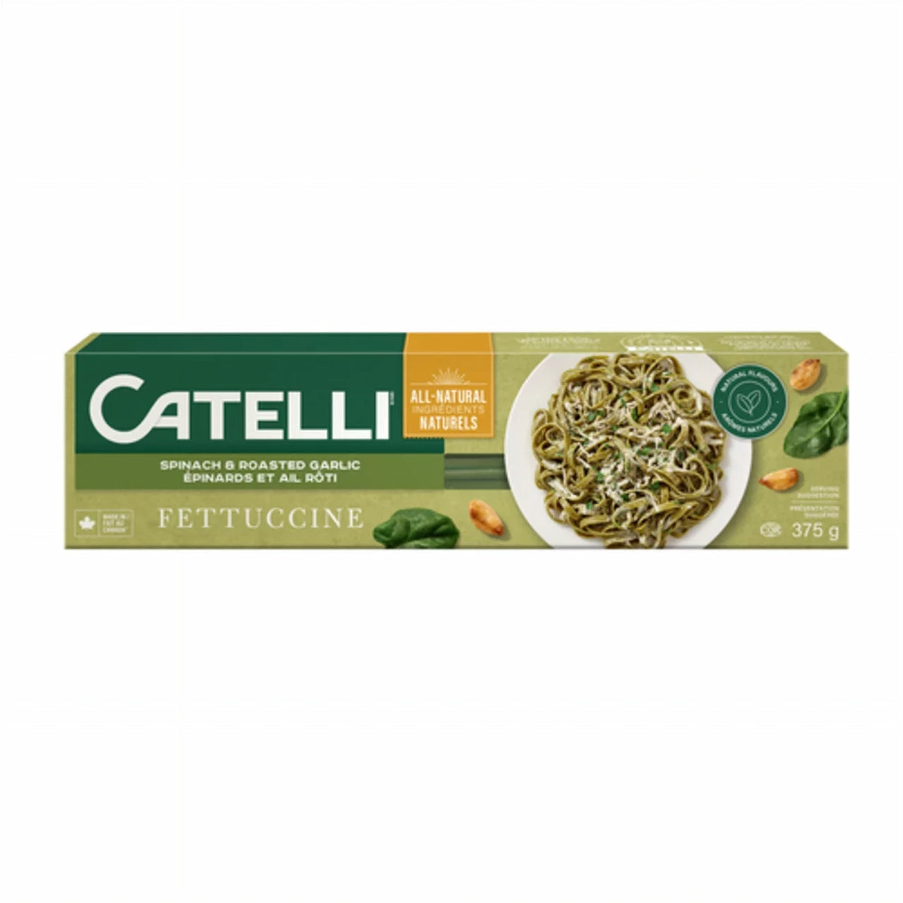 Catelli Spinach & Roasted Garlic Fettuccine Pasta, 375g/13.2 oz - Front