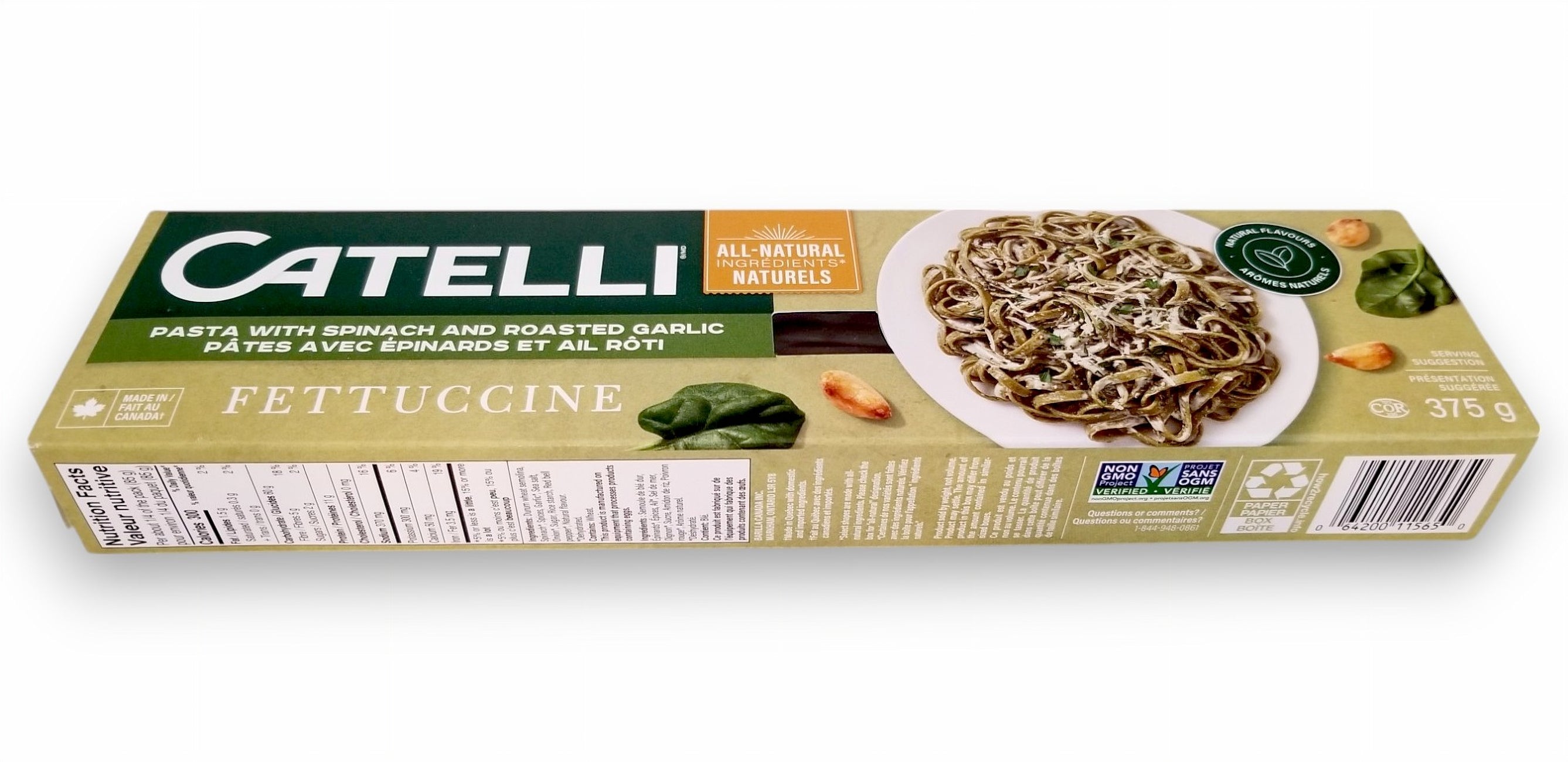 Catelli Spinach & Roasted Garlic Fettuccine Pasta, 375g/13.2 oz - Bottom