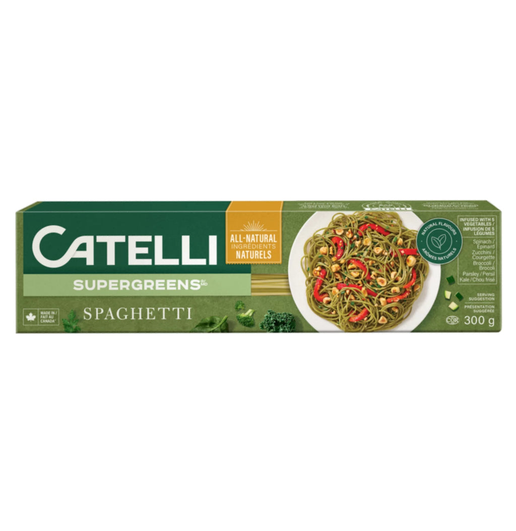 Catelli SuperGreens Spaghetti Pasta, 300g/10.6 oz on a white background