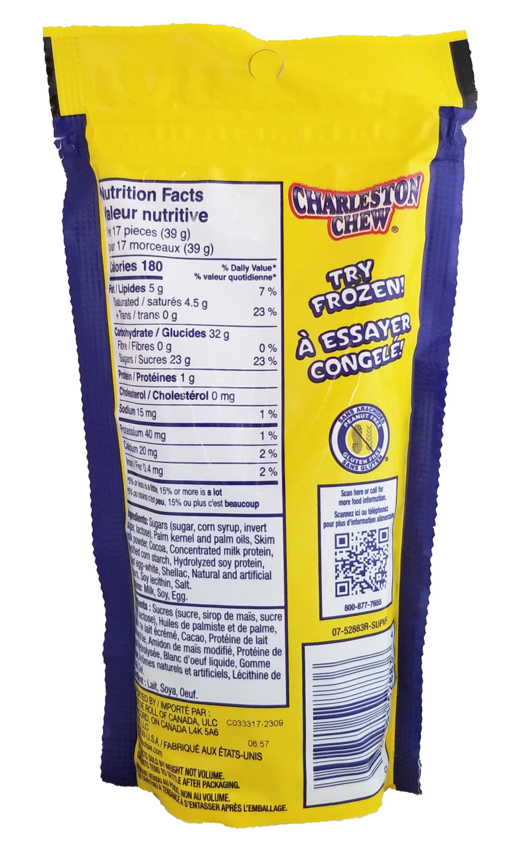 Charleston Chew, Chewy Vanilla Nougat in Chocolatey Coating, 127g/4.4 oz. Bag {Imported from Canada}