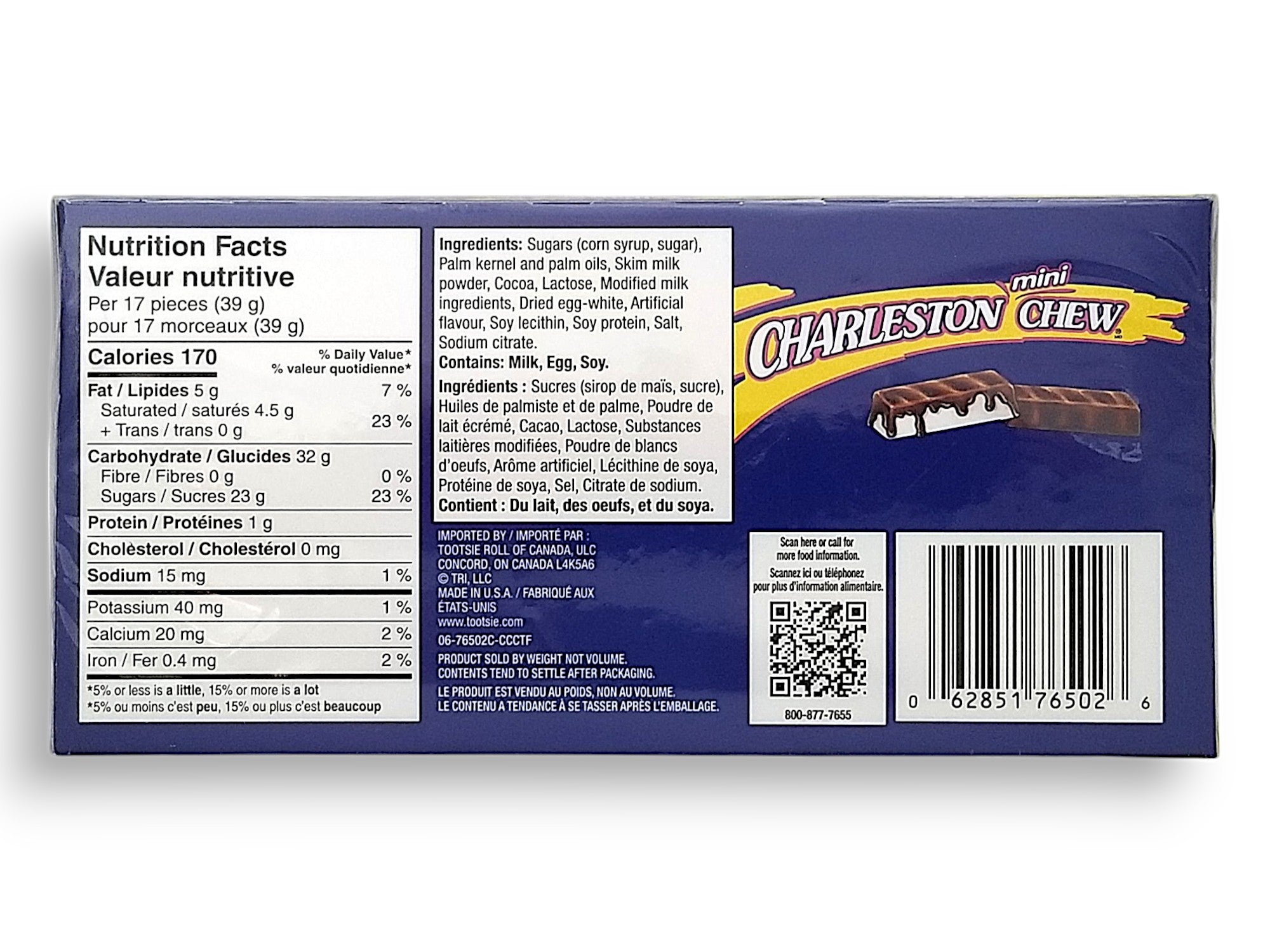 Charleston Chew, Mini Vanilla Nougat Milk Chocolate Chews, 113g/4 oz. Box - Back