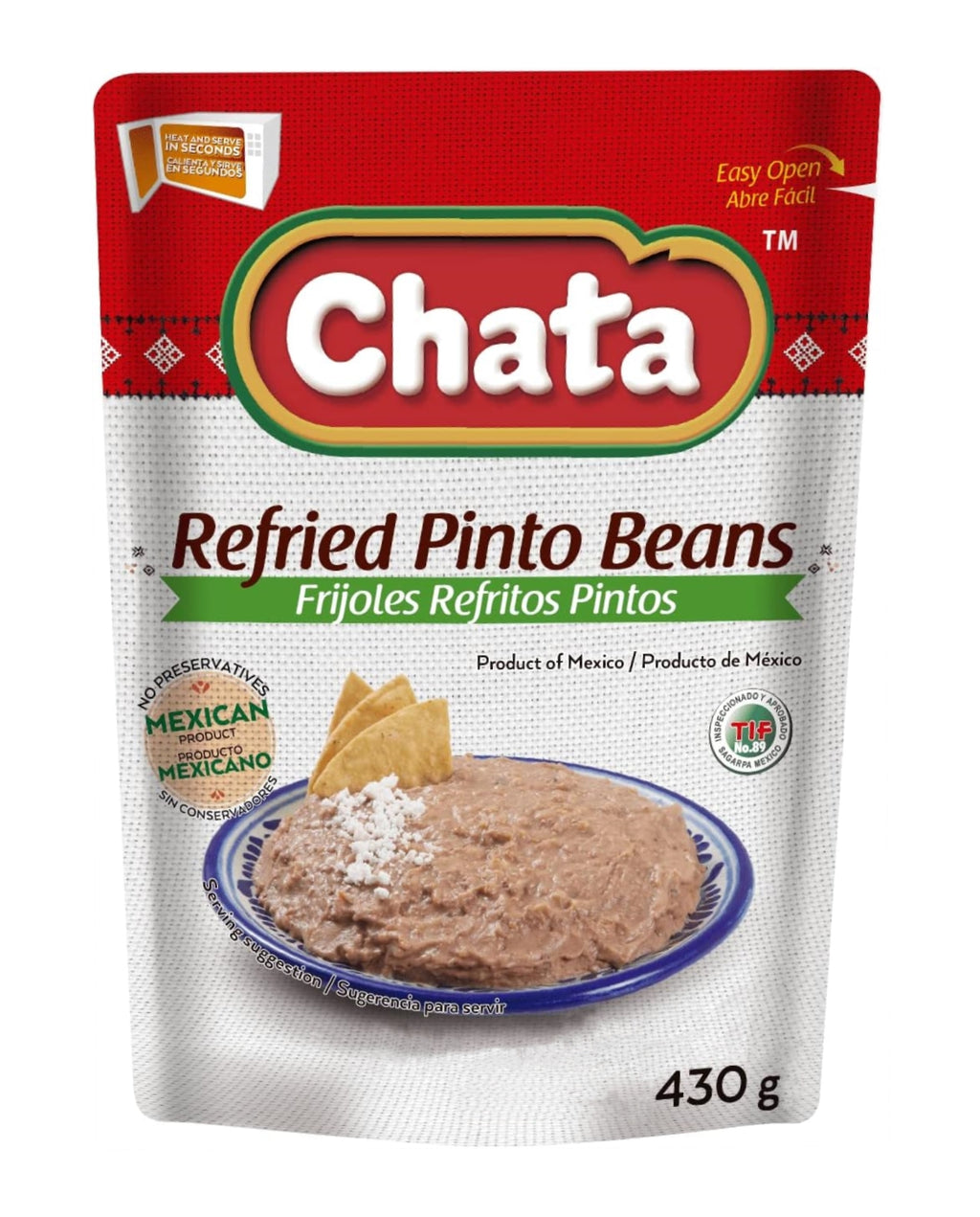 Chata Refried Pinto Beans, 430g/15 oz. Package
