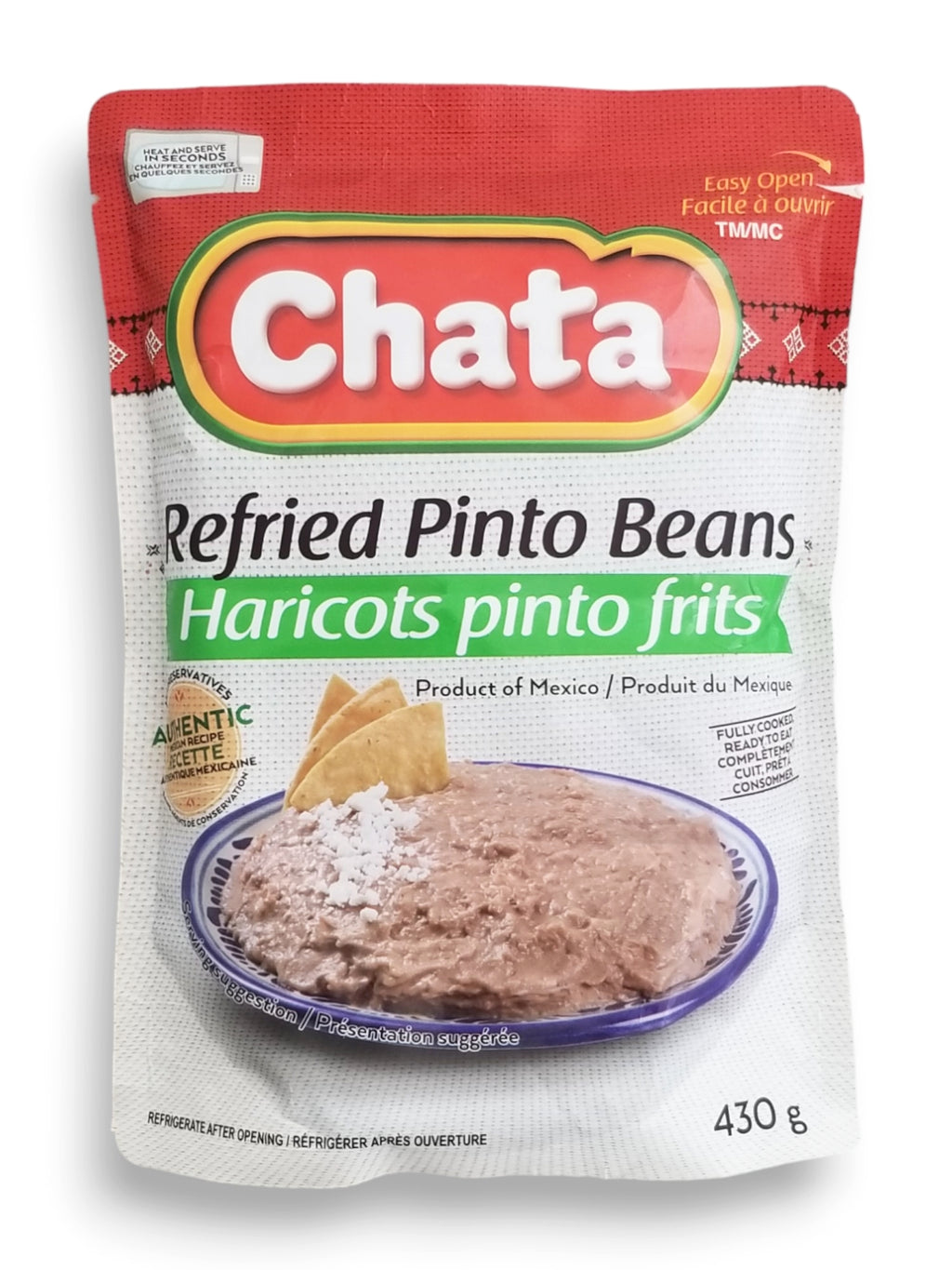 Chata Refried Pinto Beans, 430g/15 oz. Package