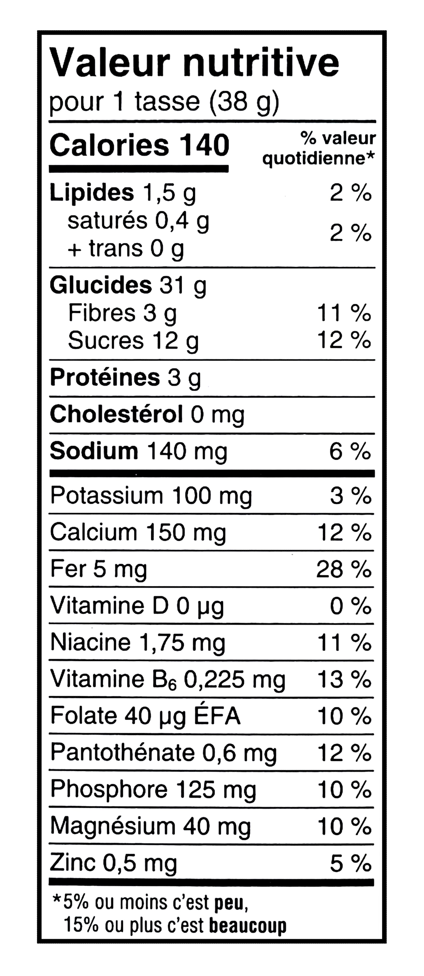 Nutritional value label for Cheerios Frosted Lemon Cereal, 309g/10.8 oz in grams