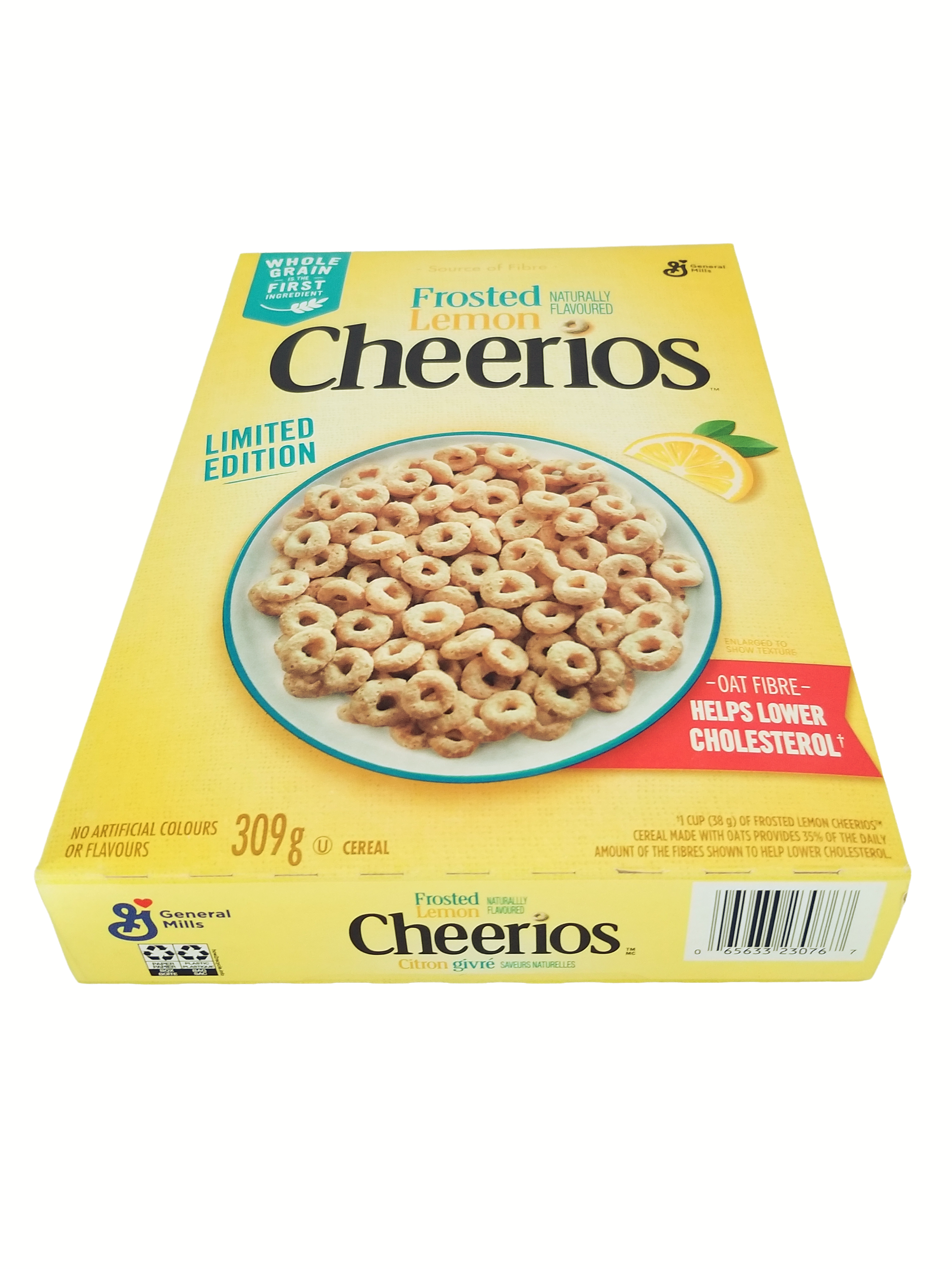 Box of General Mills Cheerios cereal with a yellow background