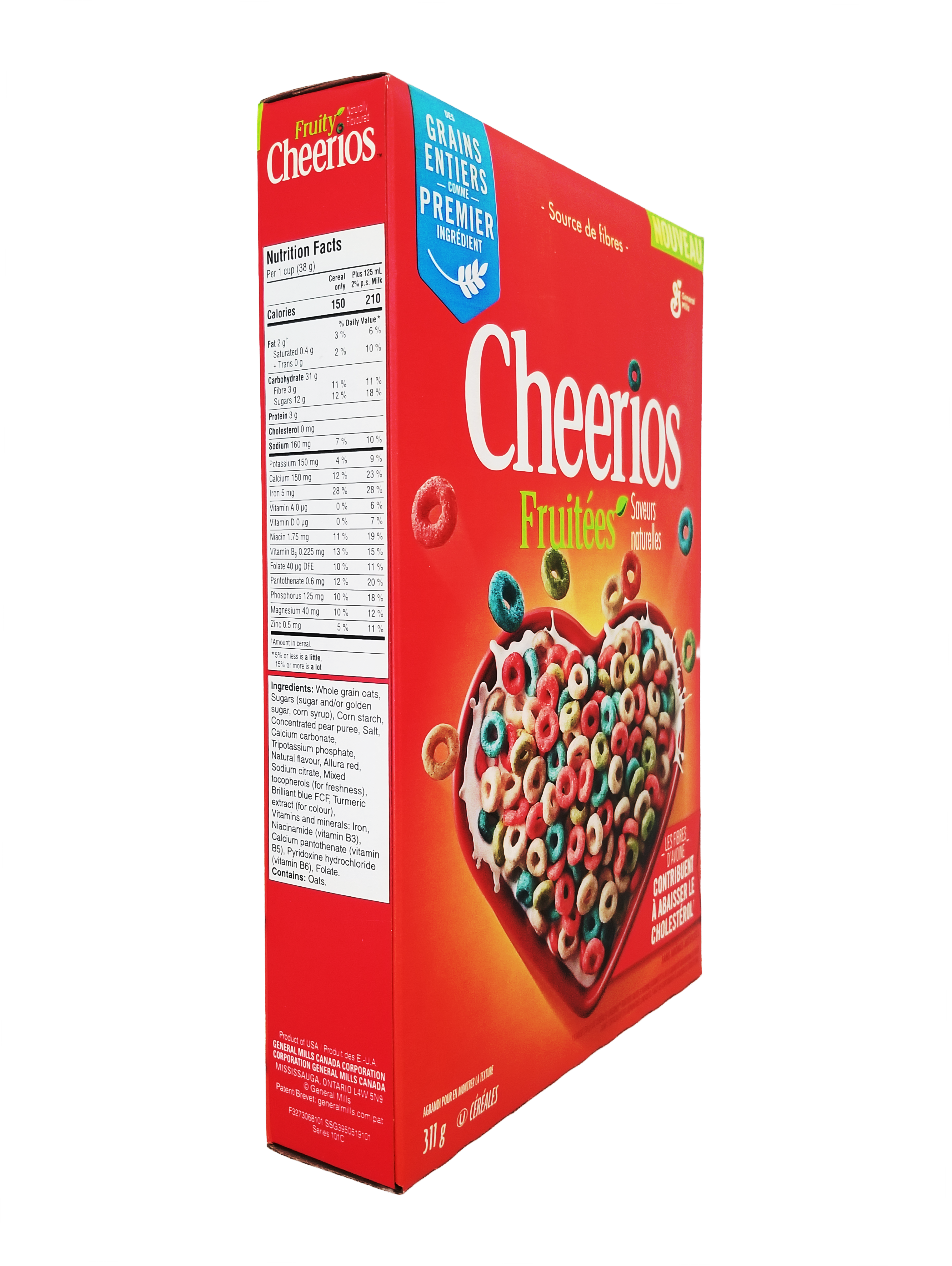 Cheerios Fruity Cereal, 311g/10.9 oz with a heart-shaped design on a white background