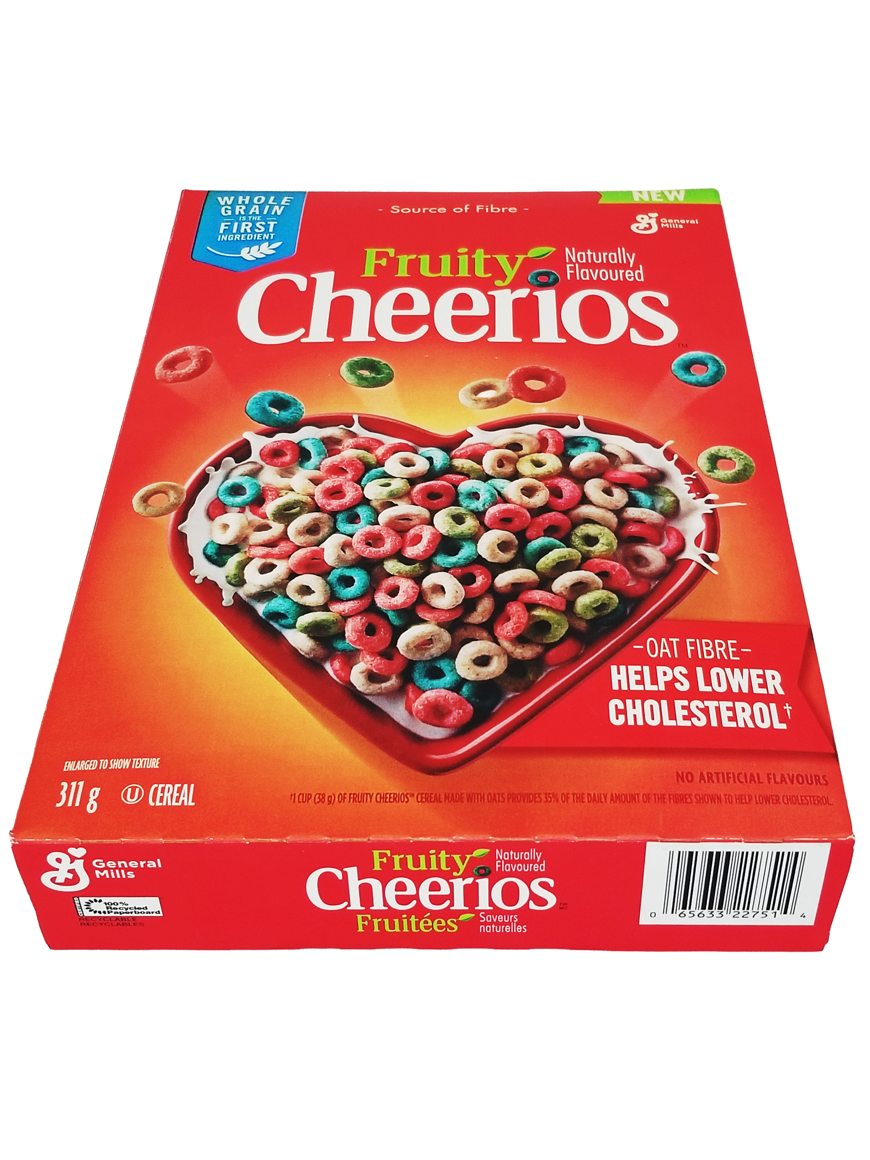 Cheerios Fruity Cereal, 311g/10.9 oz with colorful cereal loops on a white background