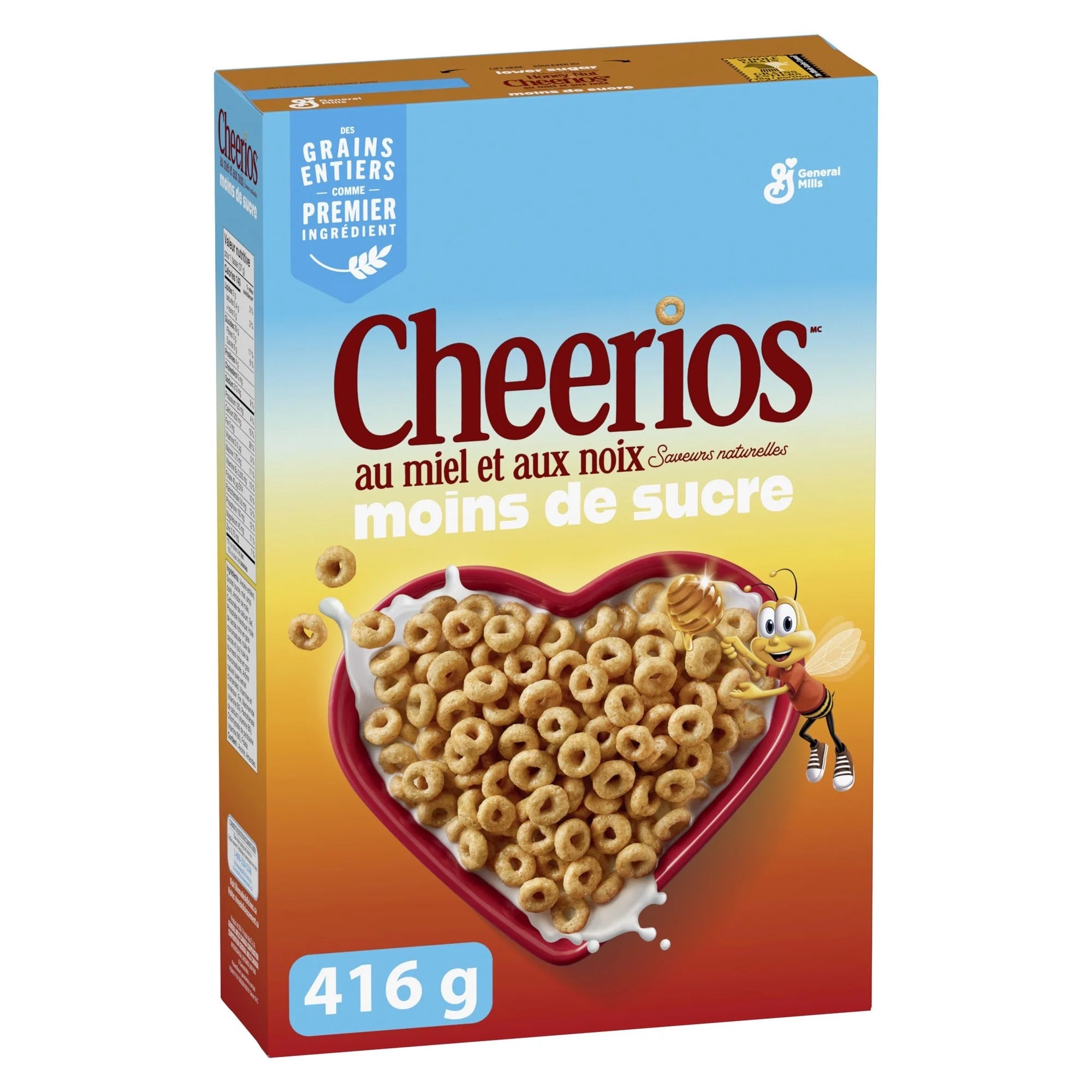 Box of Cheerios cereal with a heart-shaped bowl on a white background