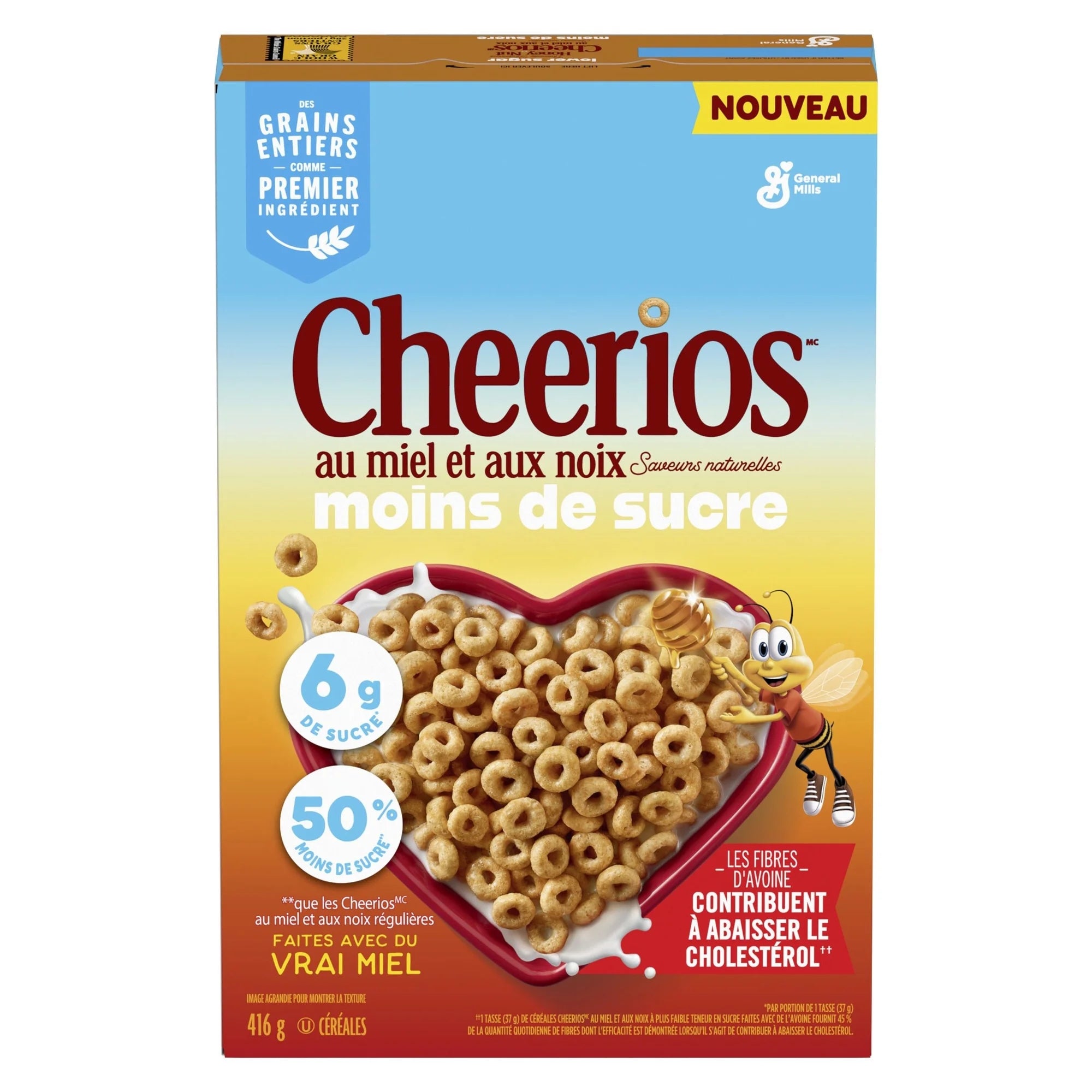 416g Box of Cheerios cereal with a bee character on a white background
